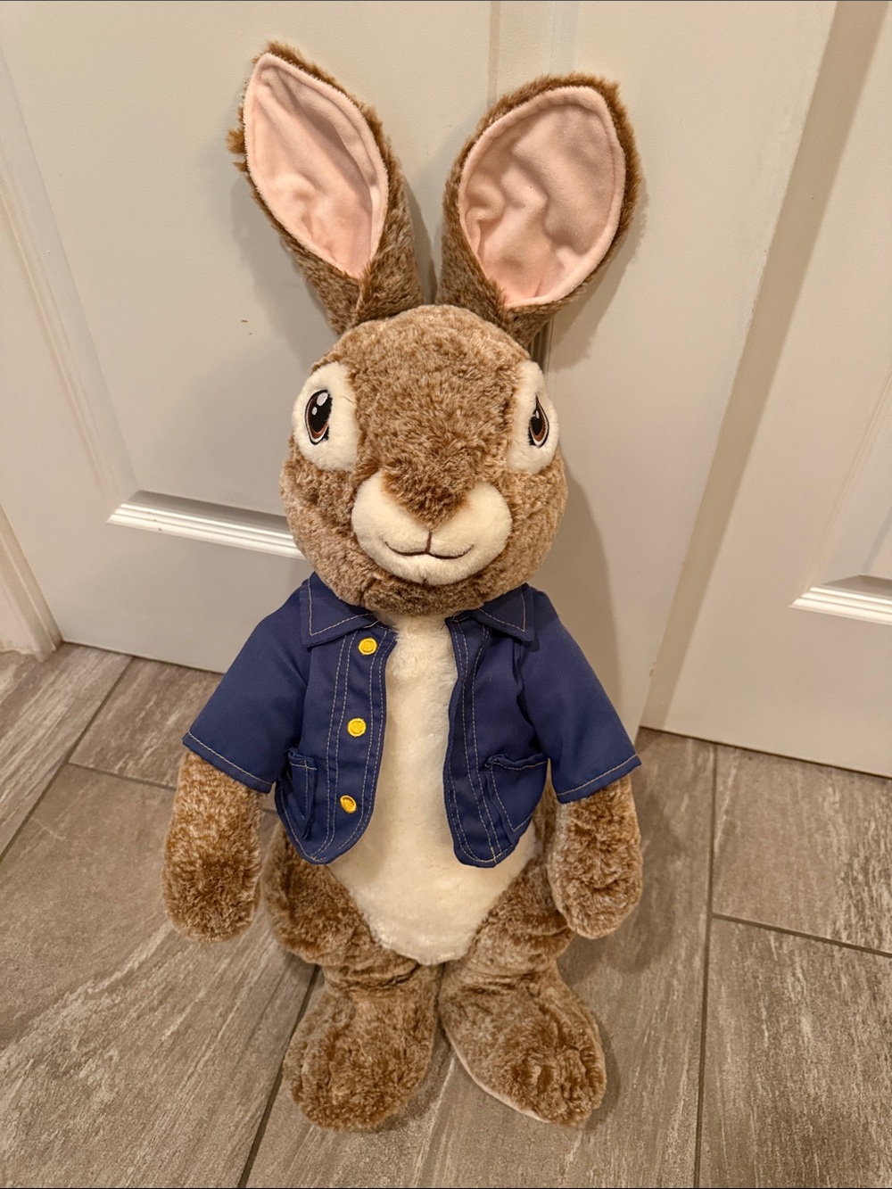 Plush Brown Bunny with Navy Jacket - Soft Cuddly Rabbit Toy